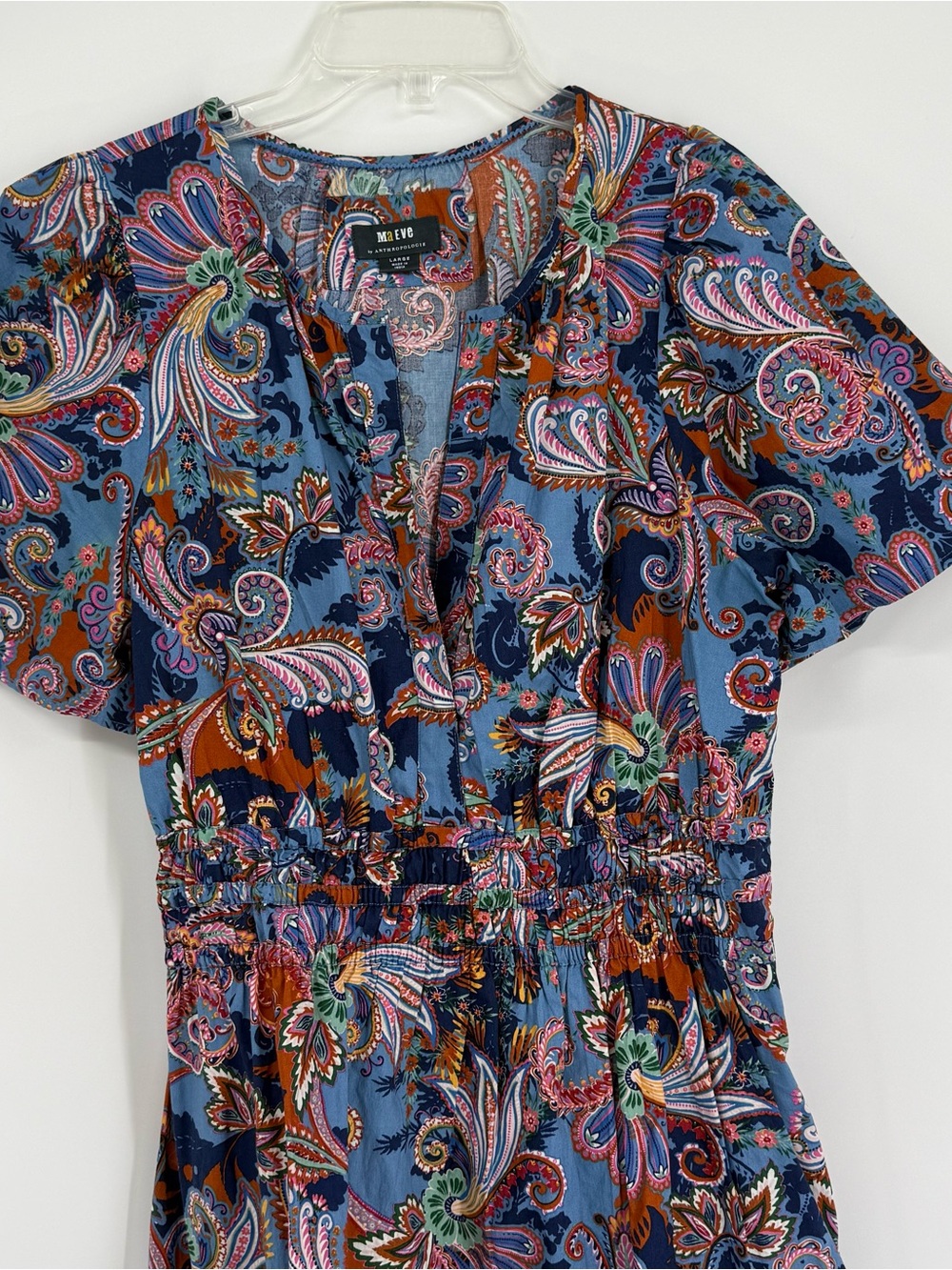 Maeve Anthropologie The Somerset Mini Dress Womens Large Blue Floral Smocked - Picture 5 of 12